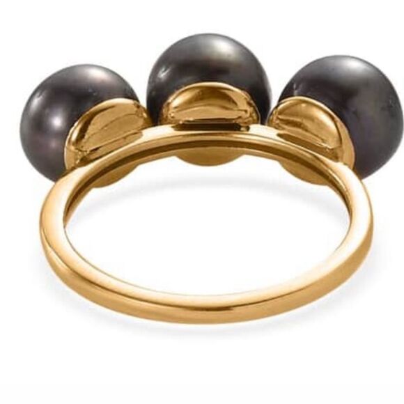 Peacock Pearl 3 Stone Ring 14kYG over 925 silver 9 - Picture 6 of 15